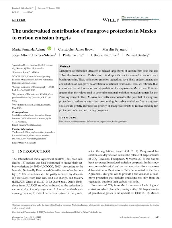 The undervalued contribution of mangrove protection in Mexico to carbon emission targets