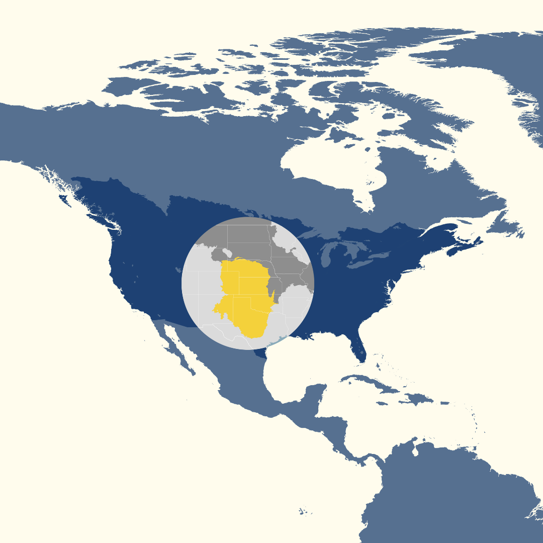 In the One Earth Bioregions Framework, the sandhill crans is the iconic species of the Southern Prairie Mixed Grasslands (NA20), located in the Great Plains subrealm of Northern America.